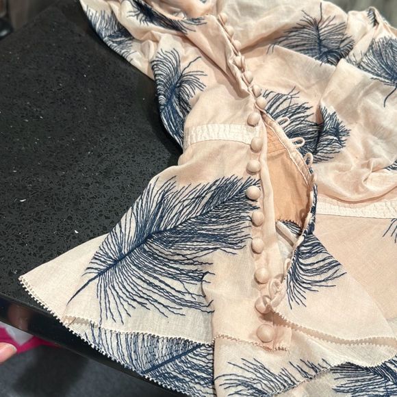 Byron Lars On A Wing Peplum Blouse Feather Print Blouse Size 2 Cotton Womens - Picture 8 of 8